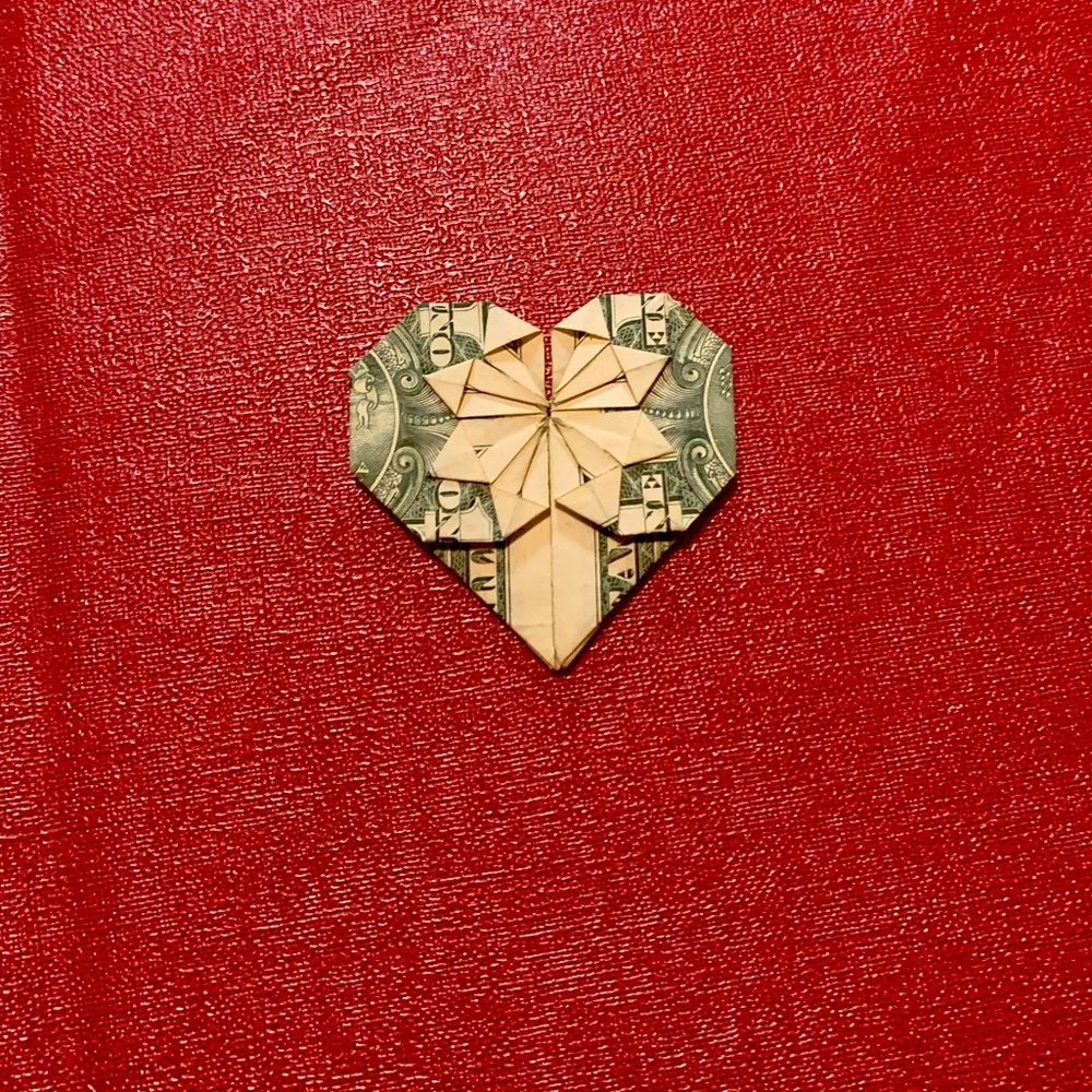 Origami.  heart on dollar